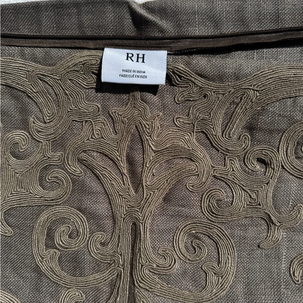 NWOT Restoration Hardware Charcoal Gray Embroidered Square Pillow Cover